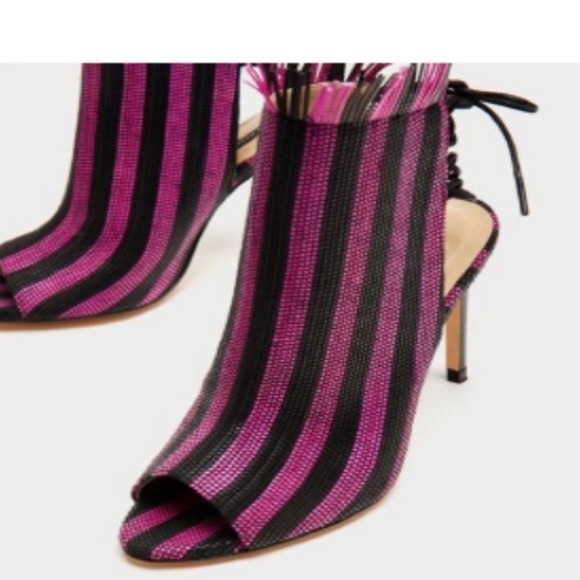 Zara Stripe Peep Toe Fringe Tie Sandals - Picture 2 of 10